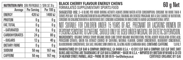 CLIF BLOKS BLACK CHERRY + 50mg Caffeine Energy Chews