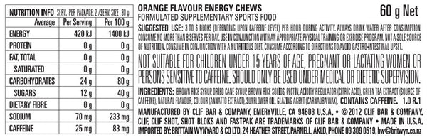 Clif Bloks Energy Chews – ORANGE + 25mg Caffeine