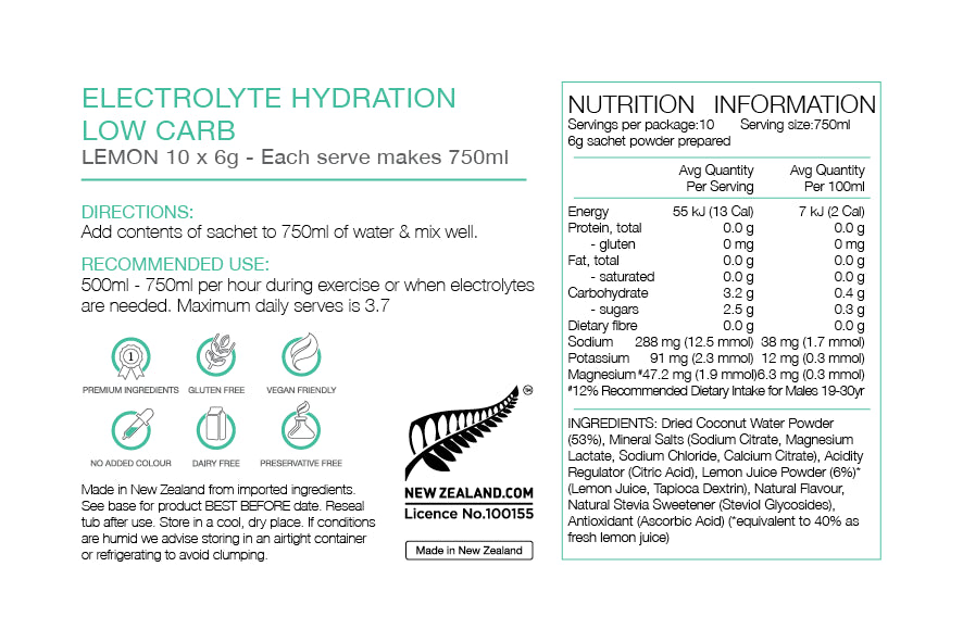 PURE Electrolyte Low Carb Lemon (10 x 6g)