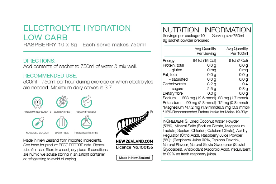 PURE Electrolyte Low Carb Raspberry (10 x 6g)