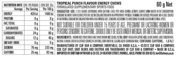 CLIF BLOKS TROPICAL PUNCH + 25mg Caffeine Energy Chews