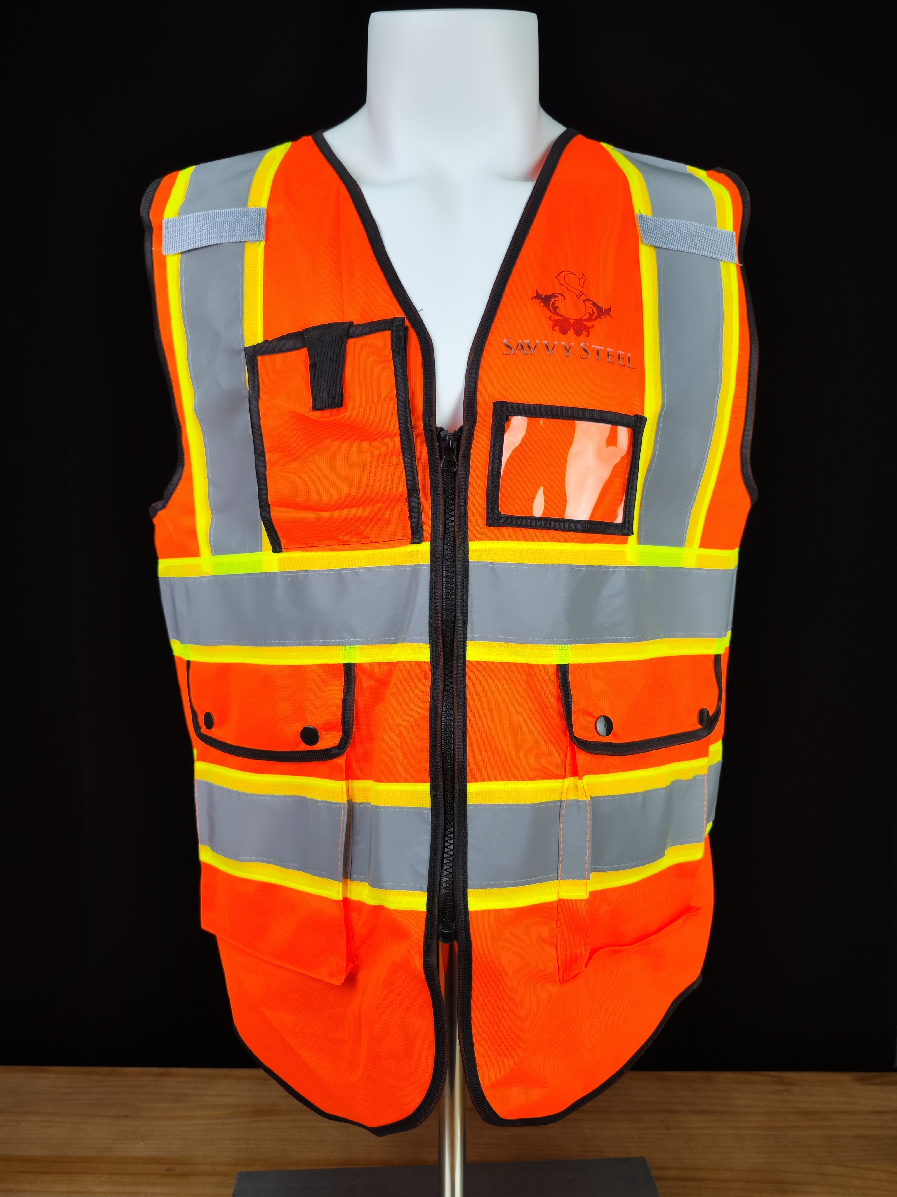 orange safety vest with logo