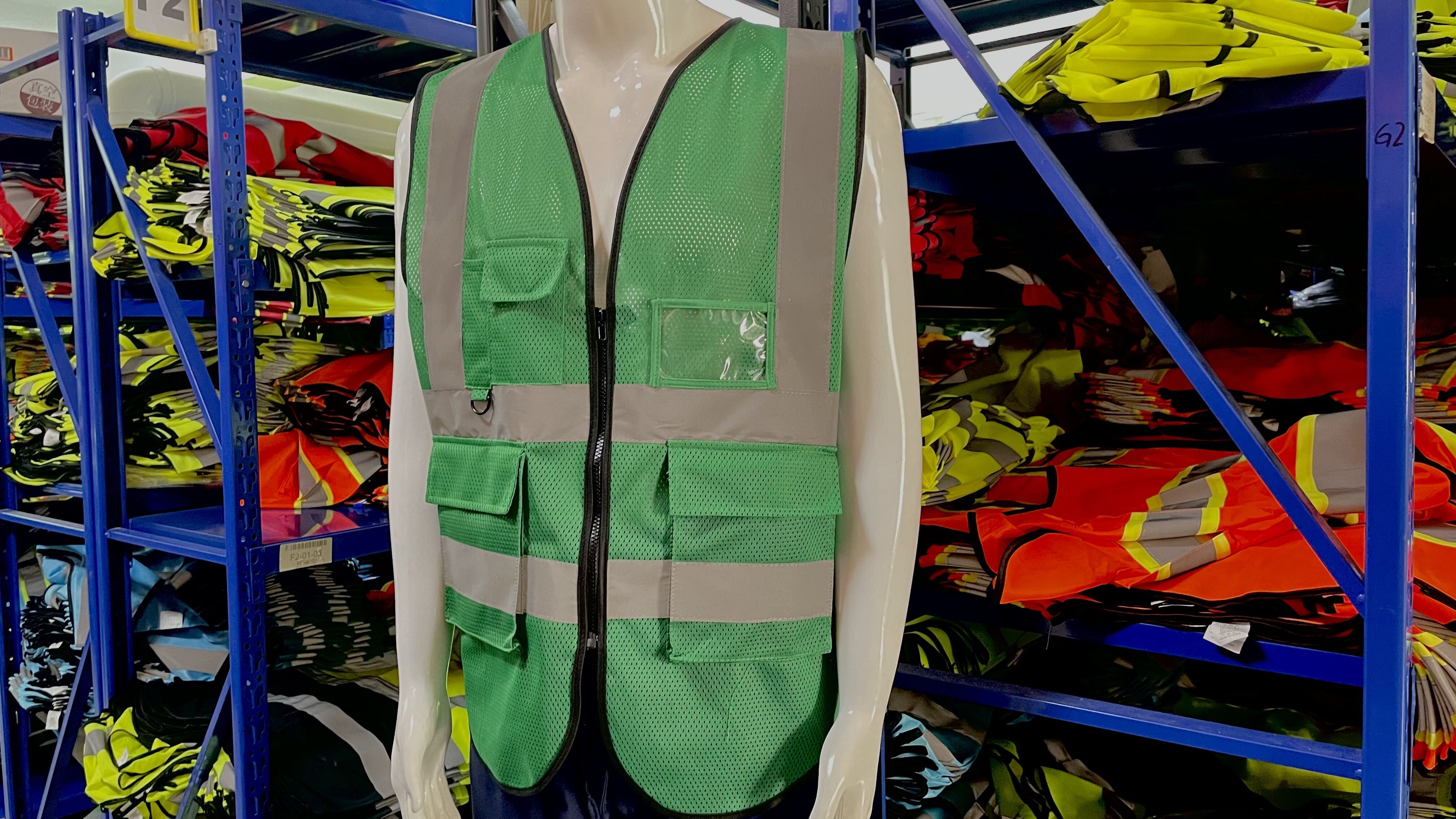 custom green safety vest with logo text image S  L XL XXL 3XL