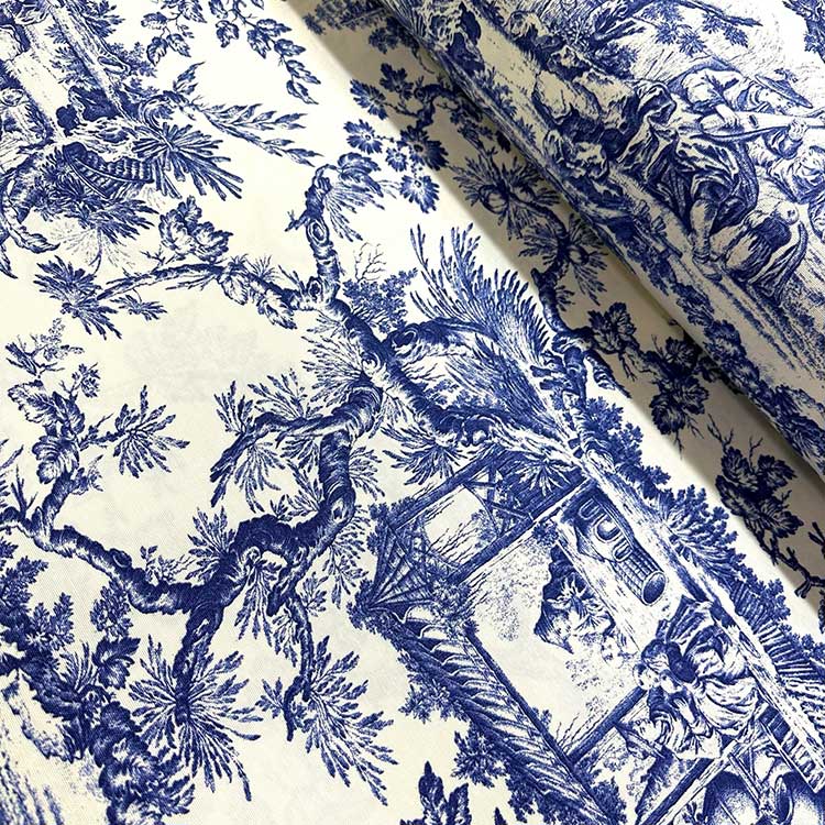 Toile De Jouy Upholstery Fabric by the Yard Navy Scenery 