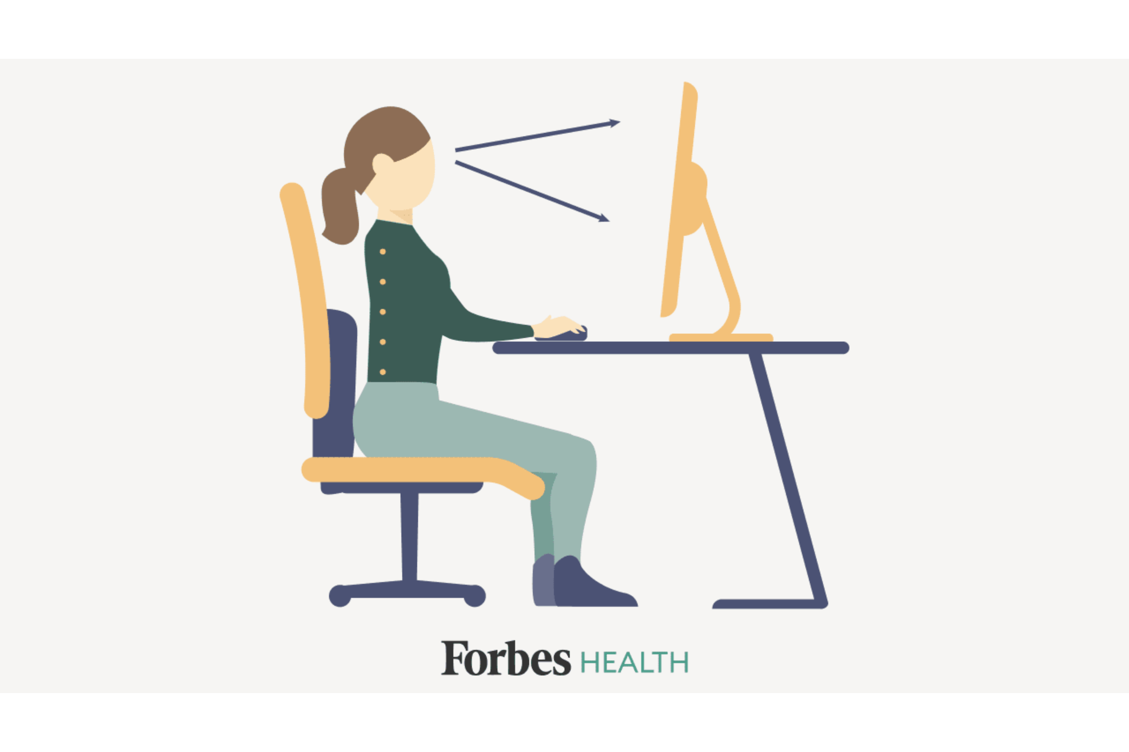 A person sitting at their computer desk, in an ergonomic chair, with proper posture