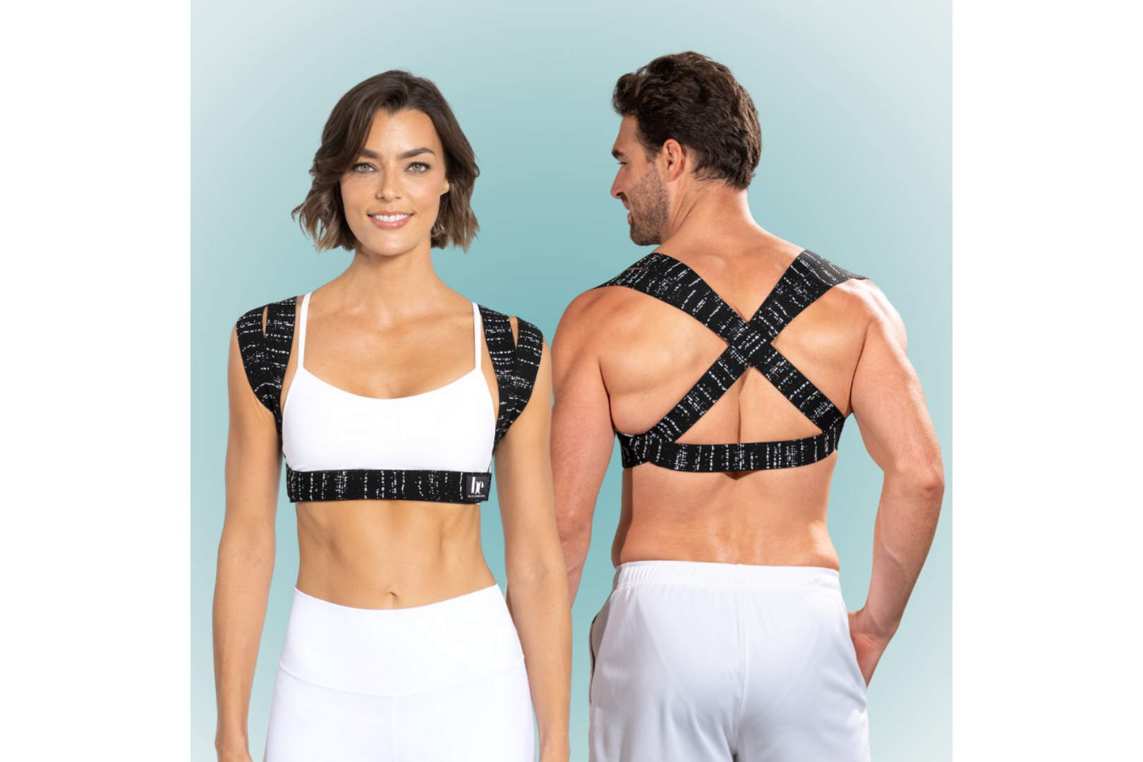 A person wearing a posture corrector