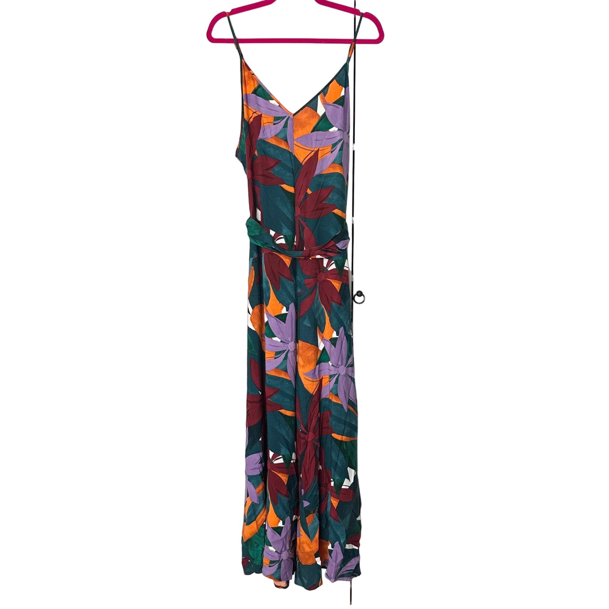 ELOQUII Elements Womens 16 Green Tropical Adjustable Easy Tank Jumpsuit