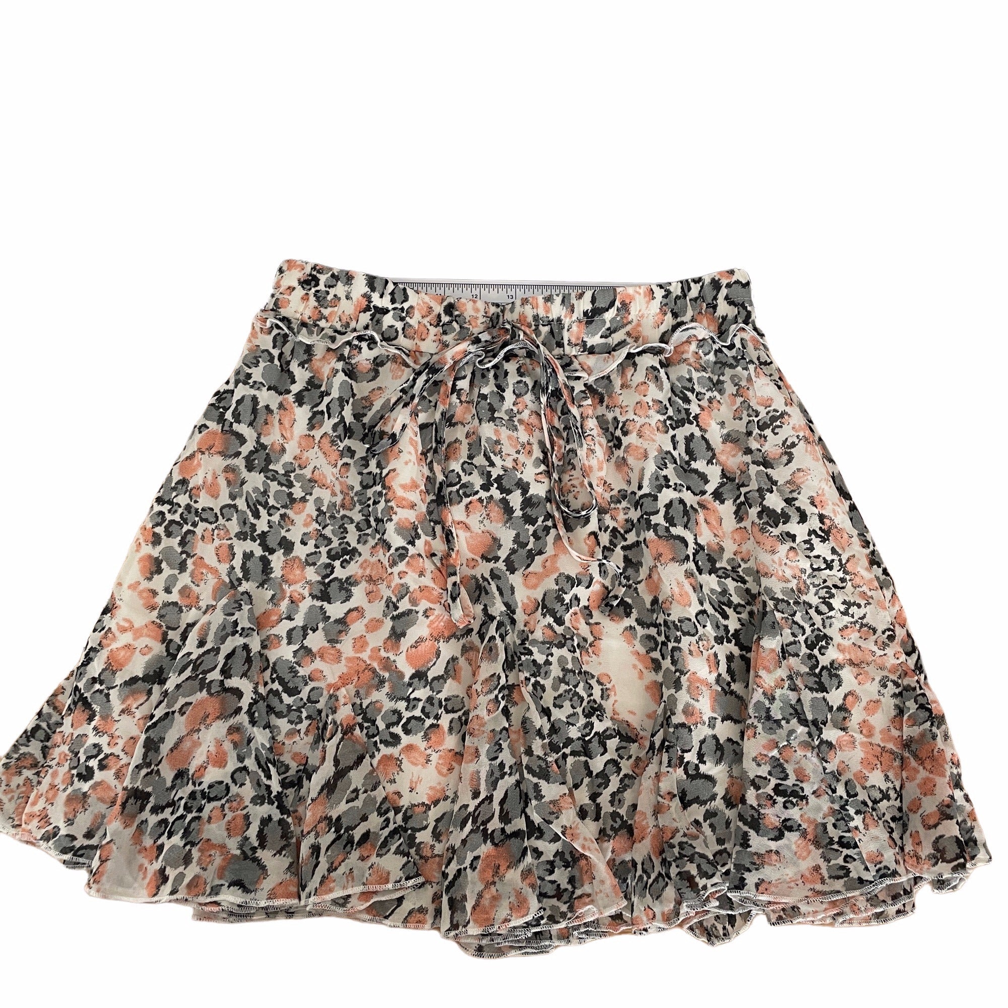 Simplee Women's Gray and Orange Cheetah Print Ruffle Skirt Size Large