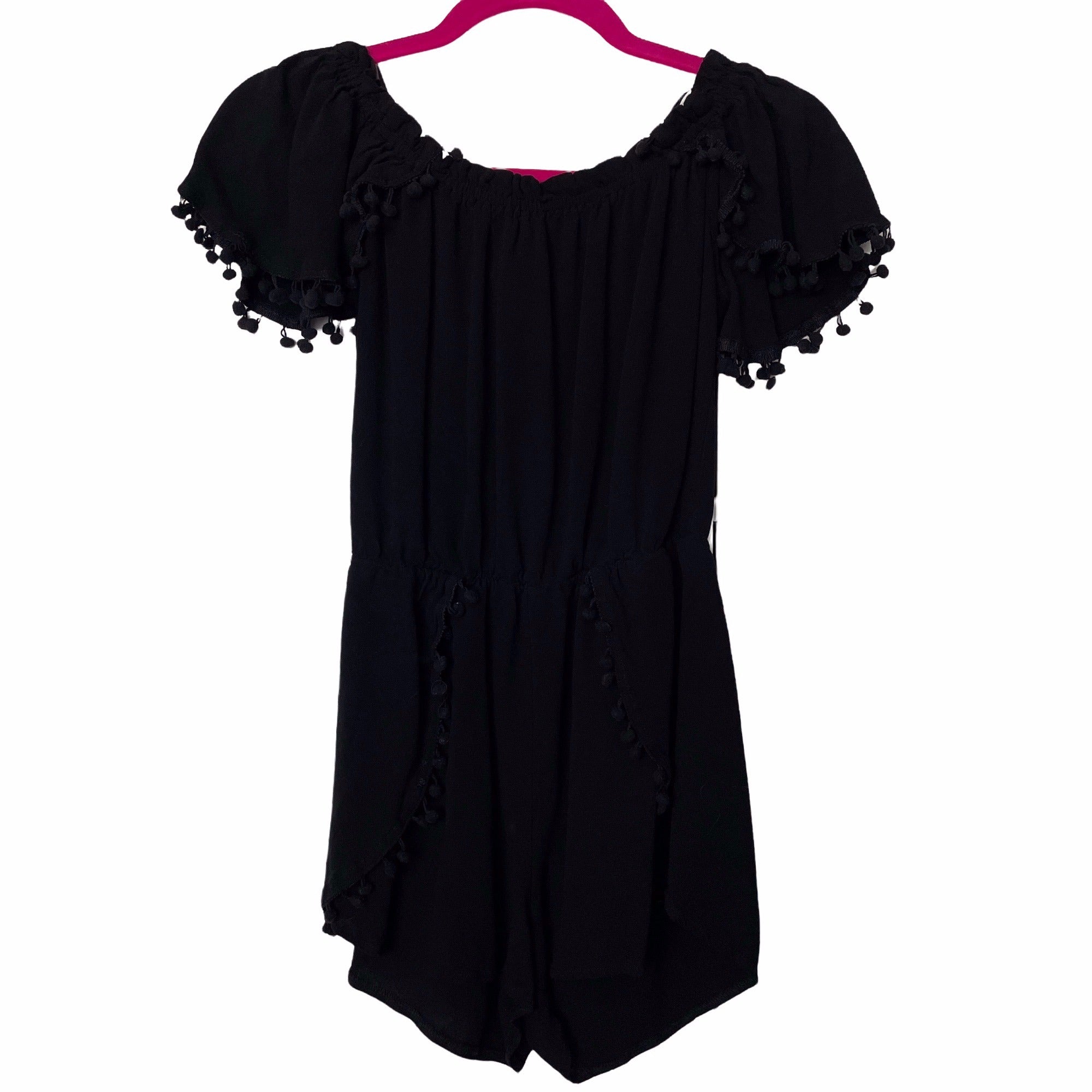 Flying Tomato Women's Black Neutral Bohemian Pom Romper Size Small
