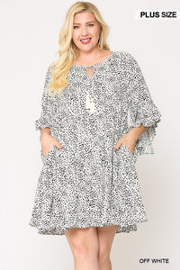 Dot Print Tiered Ruffle Sleeve Dress With Pockets - curvyluxeshop.com