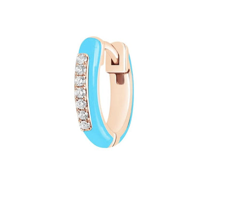 14k Rose Gold Blue Enamel Diamond Single Earring