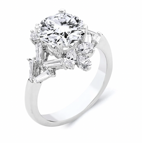 A diamond engagement ring with unique side stones