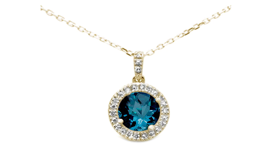 A diamond and blue topaz pendant necklace