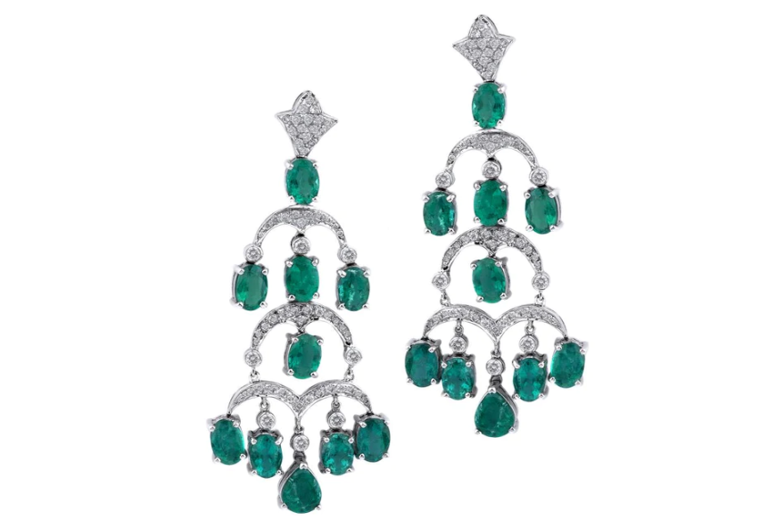 White gold diamond emerald earrings