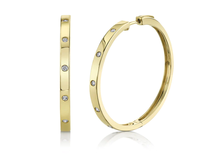 Yellow gold diamond hoop earrings