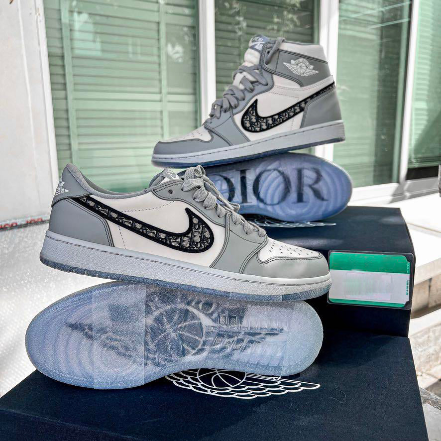 Dior x Nike Air Jordan 1 Retro AJ1 Grey Sneakers