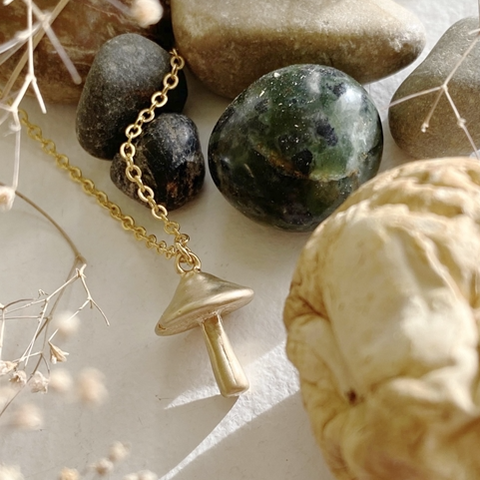 Malachite, Turquoise and Diamond Mini Mushroom Necklace