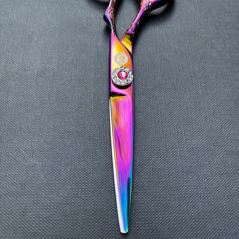 Pink hair shears with convex blade