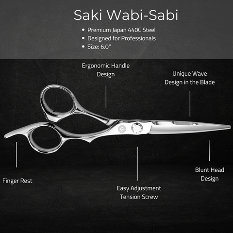 Salon shears with wave design in the cutting blade