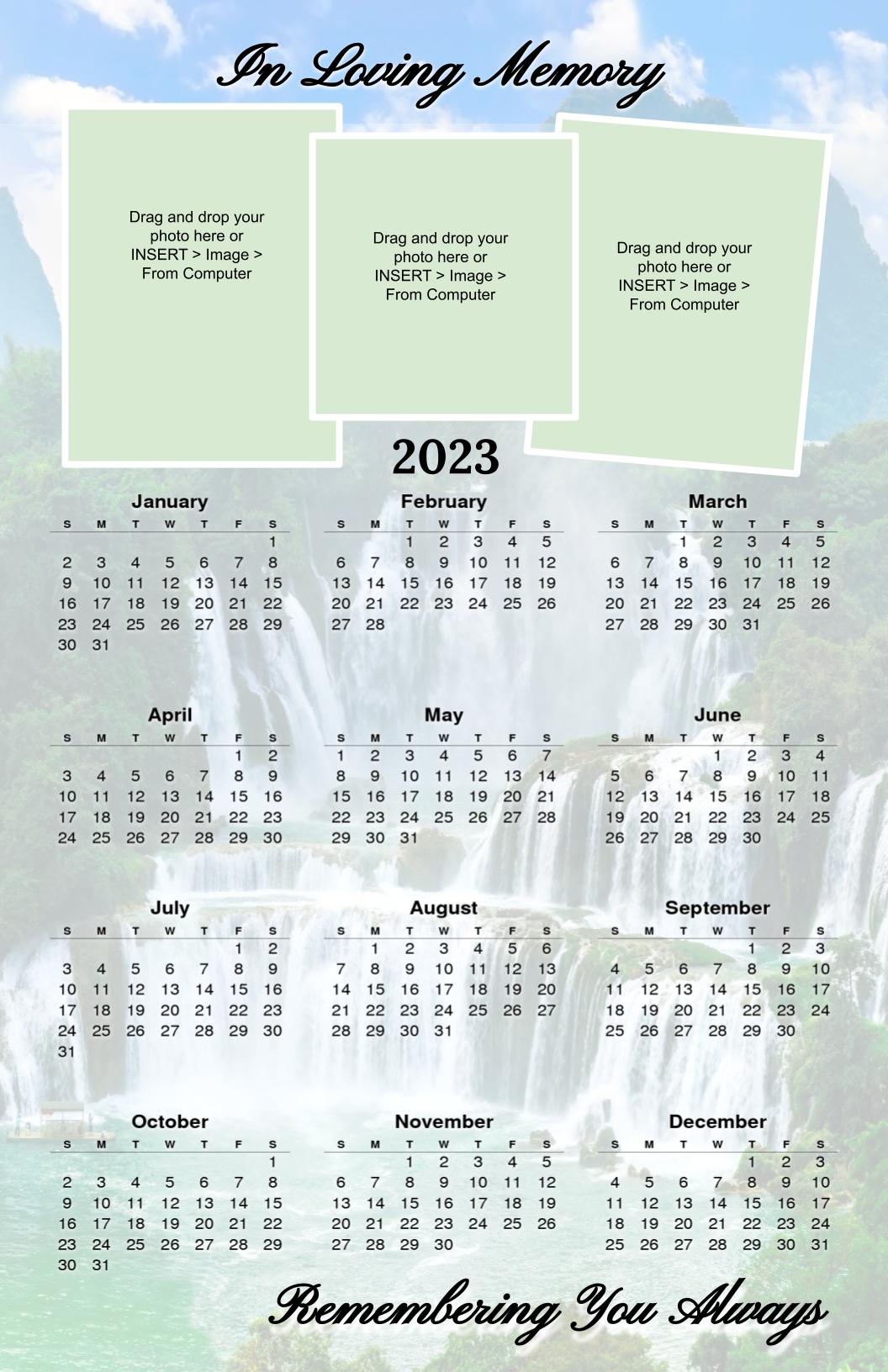 Waterscape Memorial Calendar Template Google Docs