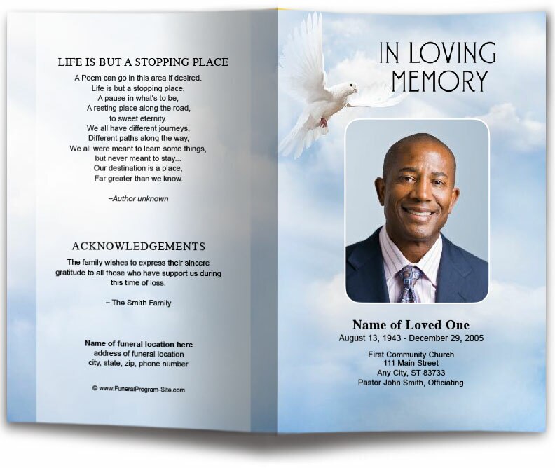 Dove of Peace Funeral Program Template