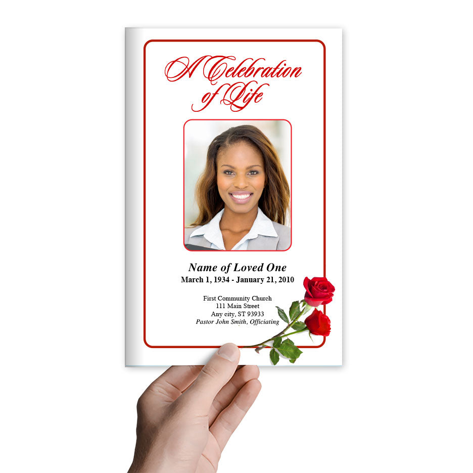 Diy Red Roses Funeral Program Template