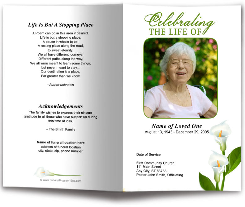 White Lily Funeral Program Template