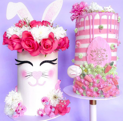 A Cute Bunny Shaped Easter Cake and a Striped Easter Cake