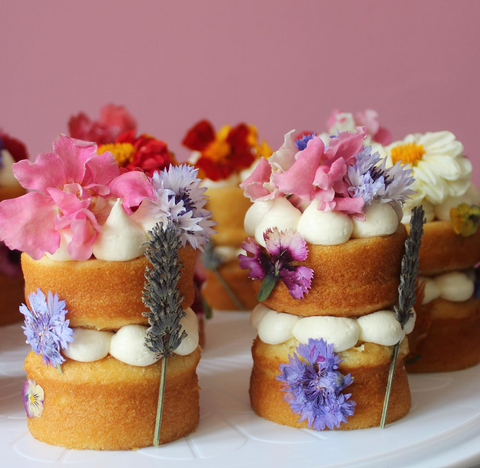 Little Cakes Decorated with Edible Flowers