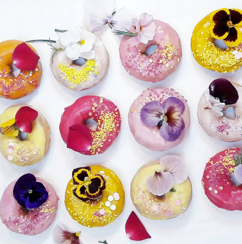 Donuts Decorated with Edible Flowers