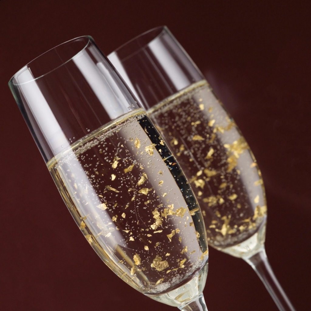 edible gold flake champagne glass