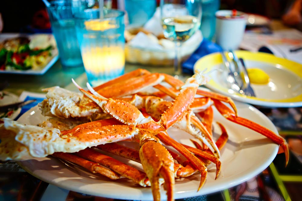 Crab legs with butter. Delicious meal in Miami.