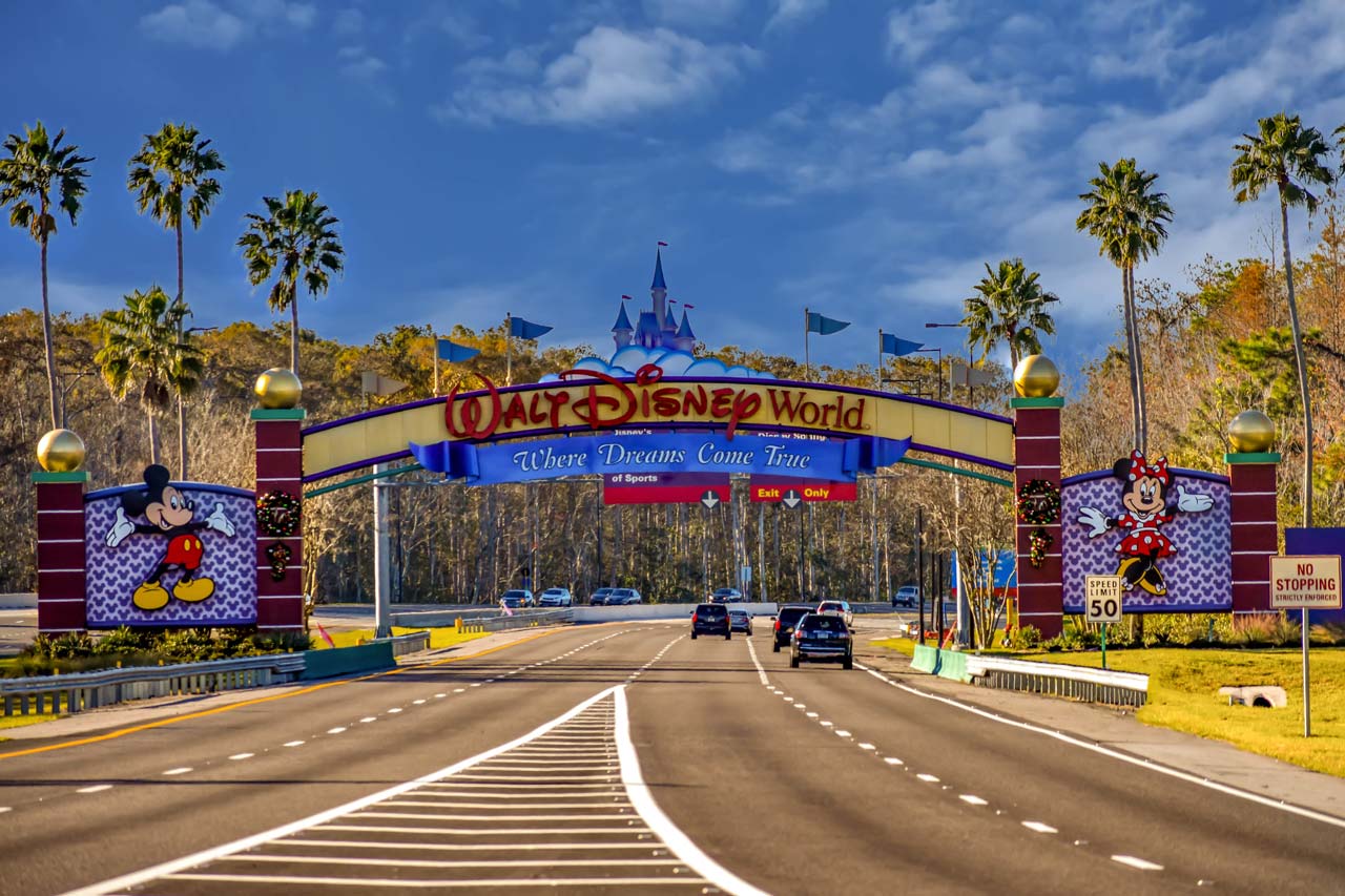 Entrance Arch of Walt Disney Theme Parks at Lake Buena Vista area in Orlando, Florida