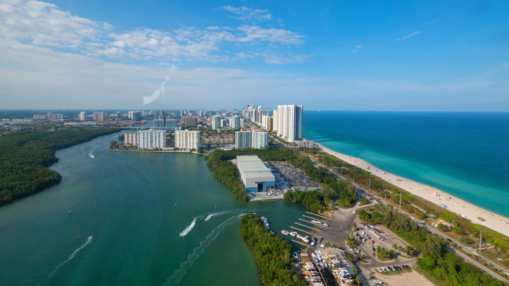 Aerial view of Miami Beach during a helicopter flight