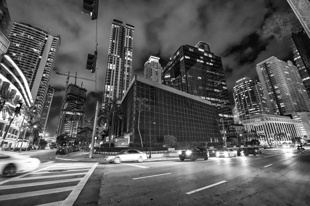 Vibrant Brickell neighborhood at night