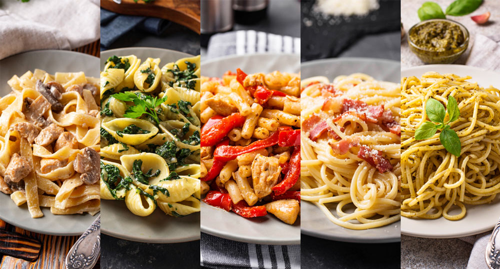 Collage with different healthy pasta dish