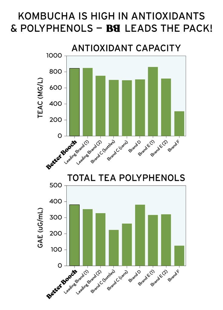 Antioxidant and polyphenol levels, across kombucha brands