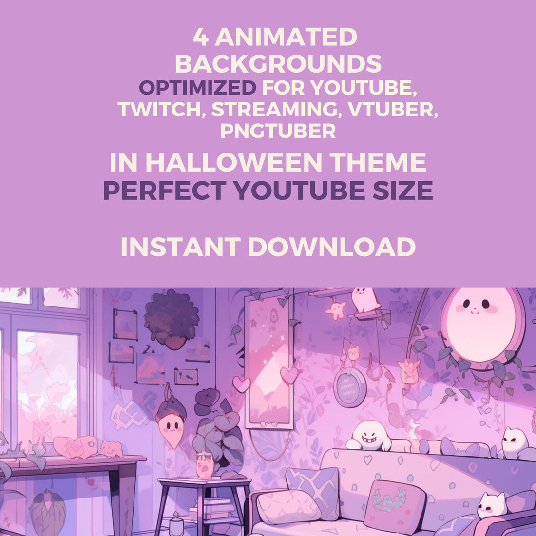 Vtuber Background Animated Cosy Lofi Bedroom Purple Looped 