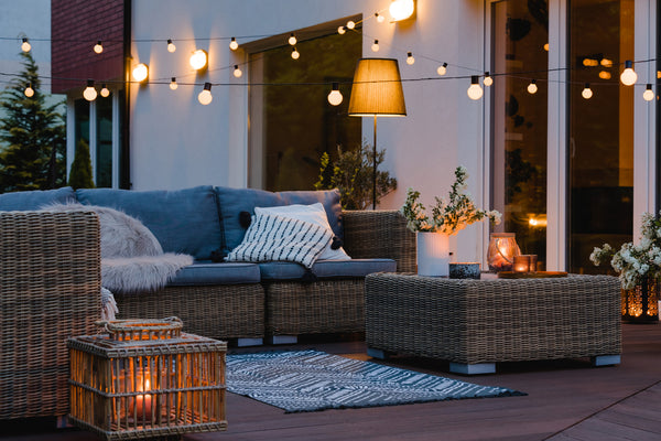 beautiful outdoor patio in the evening