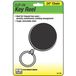 Key Reel Clip, Retractable, Black With 24-In. Chain