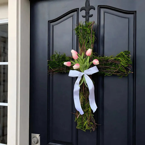 easter cross wreath for front door