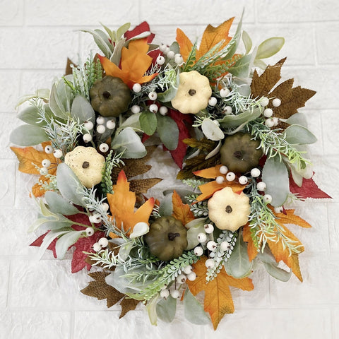 White pumpkin fall wreath