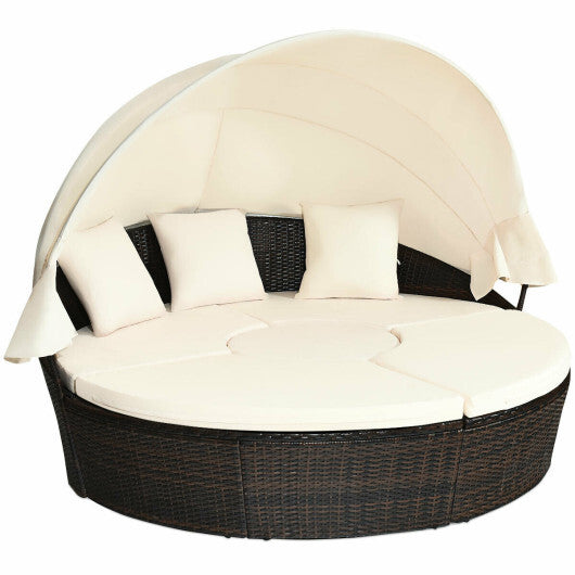 Patio round daybed rattan furniture sets with canopy