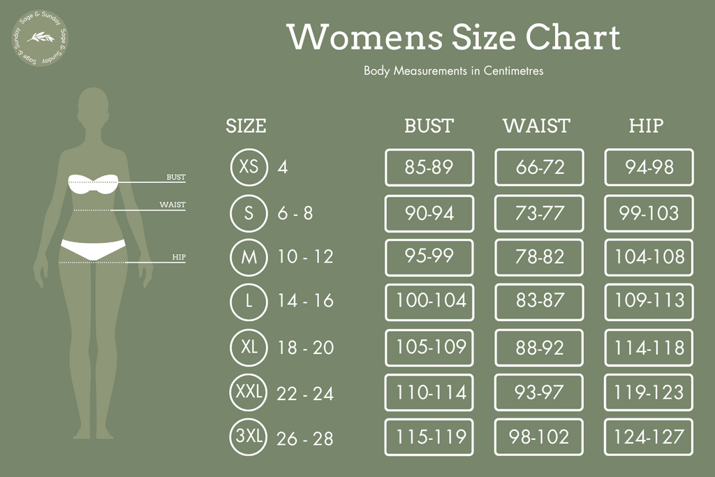 Sage & Sunday Women's Size Chart Size Guide