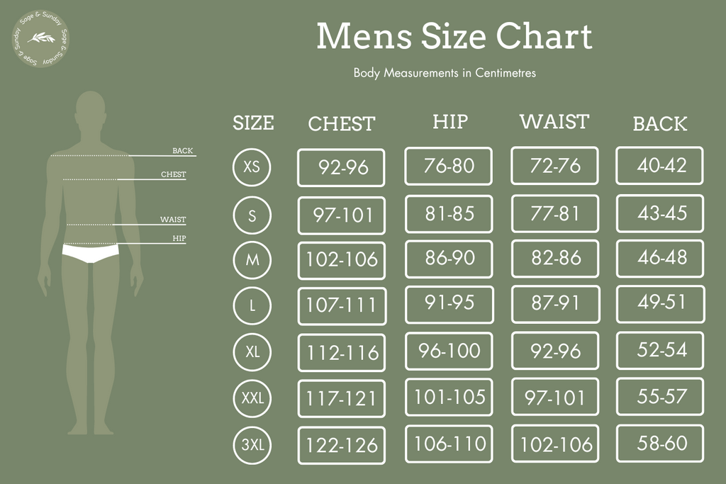 Sage & Sunday Mens Size Chart Size Guide