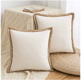 Pack of 2 Velvet Decorative Farmhouse Burlap Trimmed Tailored Edges Decor Pillow Covers