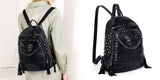 Skull Studded Backpack PU Leather Rucksack Rivet Studded Tassel Zipper
