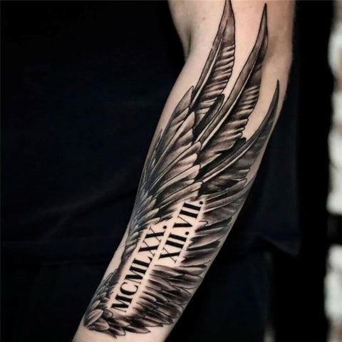 Roman numeral feather tattoos