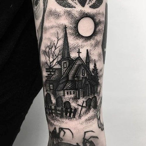 Halloween Haunted House Tattoo (2)
