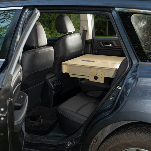 car camping sleeping platform with one seat up